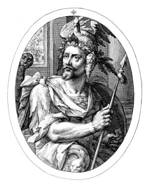 Truvalı Hector, Crispijn van de Passe (I), 1574 - 1637 Truvalı Klasik Kahraman Hector. Arka planda Truva 'nın yakalanması. Sahne oval çerçevede, kenar harfleriyle Latince yazılmış..