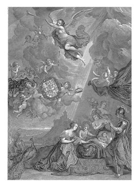 1649 'da Brandenburg' un kalıtsal prensi Willem Hendrik 'in doğumunun alegorisi. Prens, Juno, Minerva ve Bolluk ile çevrili bir beşikte yatıyor..