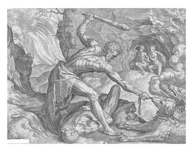 Herkül Cerberus 'u cehennemden çıkarır, Cornelis Cort, Frans Floris' in (I) ardından, 1563 'te ya da sonrasında - 1595' ten önce Herkül, Hades 'in girişini koruyan üç başlı köpek Cerberus' u cehennemden çıkarır.
