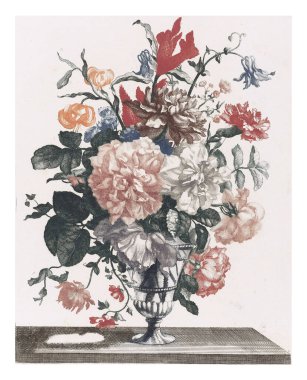 Beş adet cam vazodaki çiçek baskısı, isimsiz, Jean Baptiste Monnoyer 'den sonra, 1688 - 1698