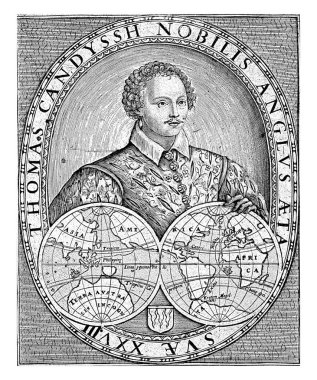Thomas Cavendish 'in Oval Ofis' te 28 yaşında yakalanması. Alt kısmı iki dünya turu ile dolu..