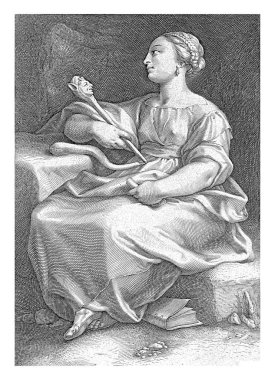 Bir dizi dokuz ilham perisi. Franco Estius 'tan dört satır Latince.