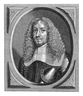 Trazegnie Markisi Gillion-Othon I de Trazegnies 'in portresi. Kenar boşluğunun altında Fransızca başlıklar ve fonksiyonlar yer almaktadır..