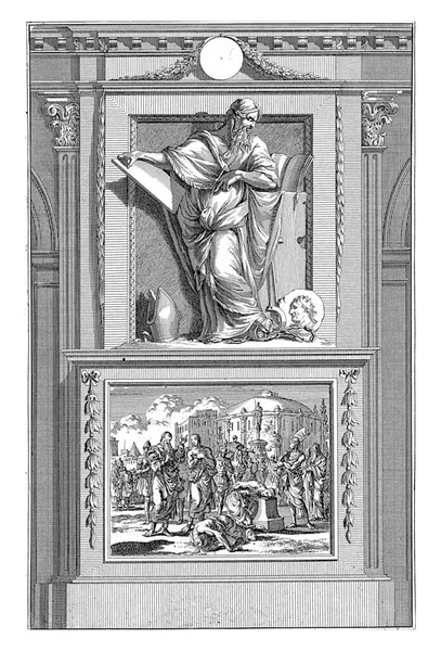 安条克的Babylas Jan Luyken 在Jan Goeree之后 1698年 安条克的Saint Babylas研究了一本书 他拿着一支笔 在准备好的时候写下了碑文 — 图库照片