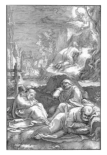 Christ Prays Garden Gethsemane Angel Appears Him Shows Him Chalice — Stock Photo, Image