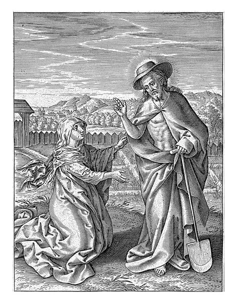 Kristus Uppenbarar Sig Som Trädgårdsmästare För Maria Magdalena Hieronymus Wierix — Stockfoto