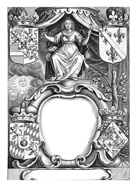 ルイーズ フリアナ ファン オランジェ ナッソーは 正保2年 1645年 の角を曲がった後 四角のカルトゥーシュ 家族の腕 — ストック写真