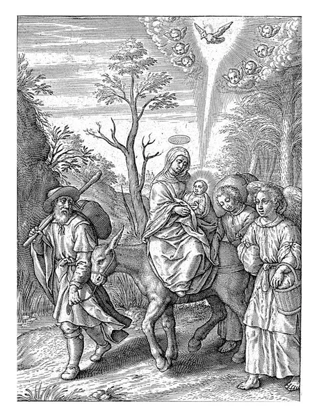 Flight Egypt Hieronymus Wierix 1563 1619 Mary Rides Donkey Christ — Stock Photo, Image