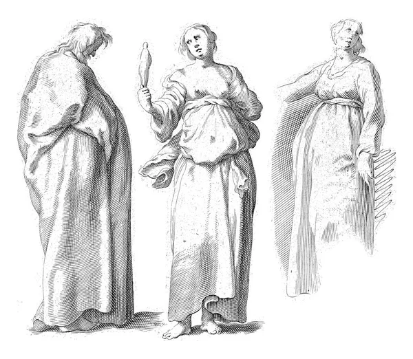 女性は頭を下げて男の前に立ってバトンを握っている 背景には二人目の女性 アブラハム ブルーメアートの下絵からの表現の後のコピー — ストック写真