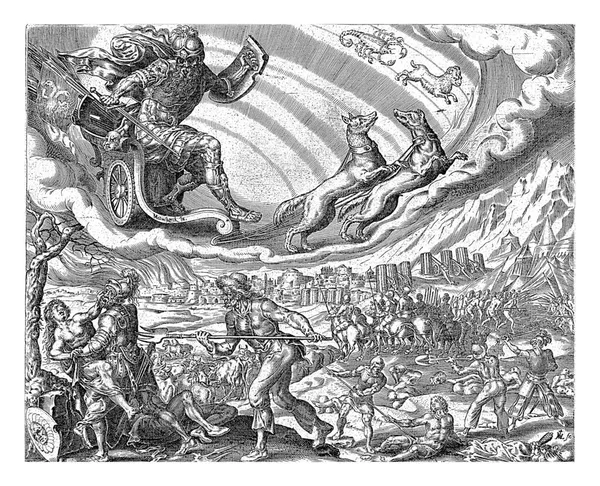 Mars Rides His Chariot Sky Pulled Two Dogs Signs Scorpio — Stock Photo, Image