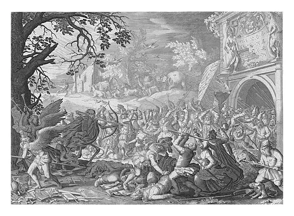 Death Fights Humanity Boetius Adamsz Bolswert David Vinckboons 1707 1708 — Stock Photo, Image