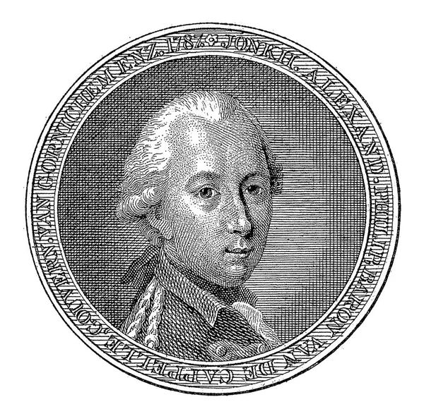 亚历山大 菲利普 卡佩伦的半身像 右手拿着一枚用荷兰语写着边缘字母的奖章 — 图库照片