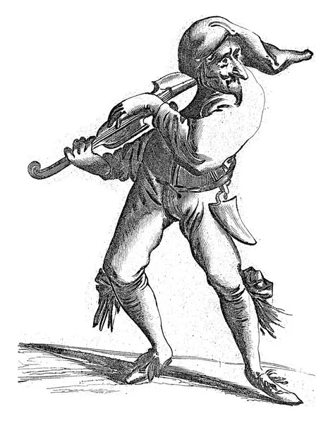 Jester Figure Large Nose Strums Strings Violin Wears Shorts Big — Stock Photo, Image