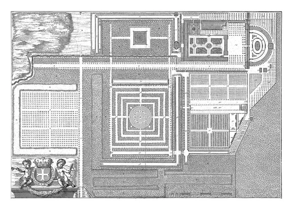 公園の計画ゾルグリエ ヨハネス ヤコブツ ファン アヴェレ 1721年 1774年ゾルグリエの計画 公園内の1 60と公園外のA Gからの伝説 — ストック写真