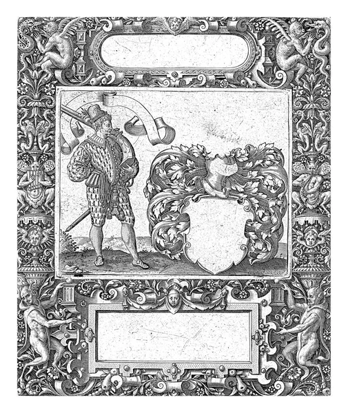Ramka Podłużnym Kartuszem Zaokrąglonymi Bokami Górnym Środku Theodor Bry 1593 — Zdjęcie stockowe