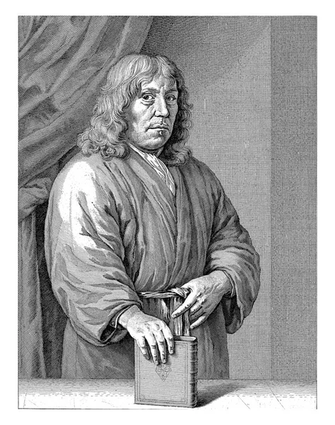 Retrato Petrus Van Staveren Ministro Leiden Com Mão Apoiada Numa — Fotografia de Stock