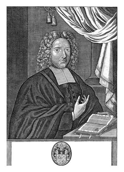 ゲラルド パピウス ホンディウス アムステルダムの大臣の肖像画 肖像画の下にホンディウスの紋章 — ストック写真