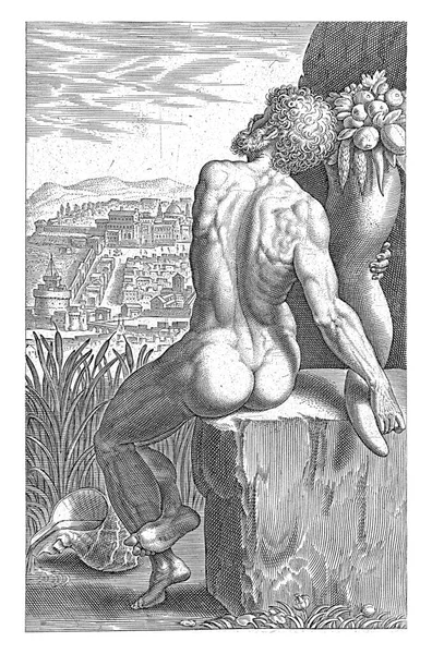 Річковий Бог Тібріс Філіпс Галле 1586 Річковий Бог Тібріс Тибр — стокове фото