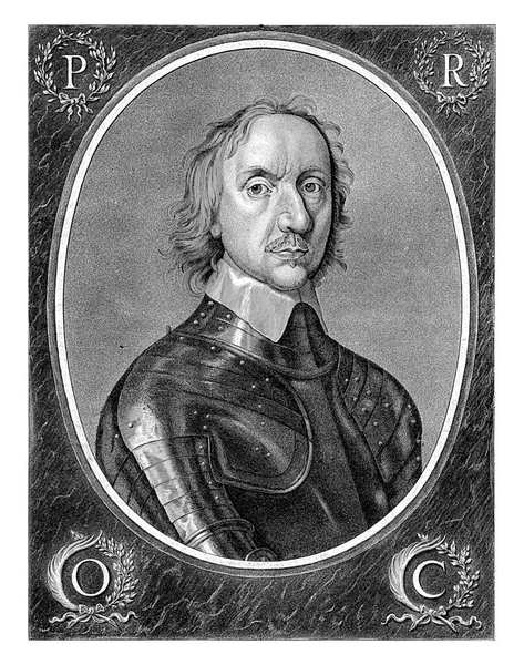 Portret Van Engelse Staatsman Oliver Cromwell Vier Hoeken Letters Die — Stockfoto