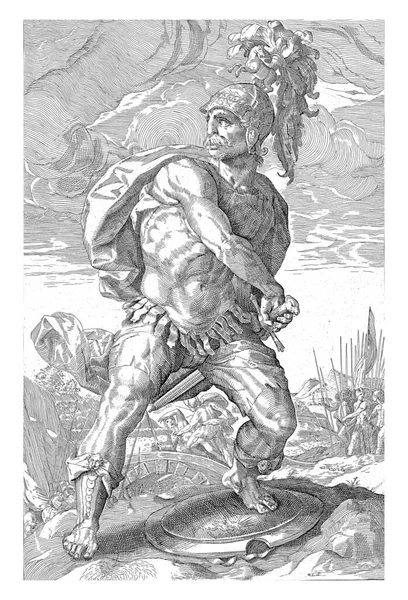Ήρωας Titus Manlius Torquatus Full Length Καθώς Ξετυλίγει Σπαθί Του — Φωτογραφία Αρχείου