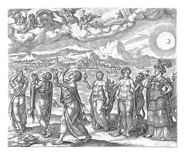 私たちを誘惑しないでください ヨハネス ウィリックス マーテン ファンHeemskerck後 1569 1573人は天に向かって祈る 父なる神は雲から地球を見ているところ — ストック写真