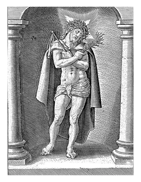 슬픔의 사람인 안토니우스 1565 1604 그리스도는 가시와 할로의 왕관을 슬픔의 — 스톡 사진