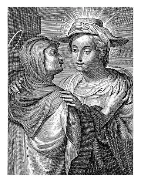 玛丽和伊丽莎白都怀孕了 两人拥抱在一起 — 图库照片