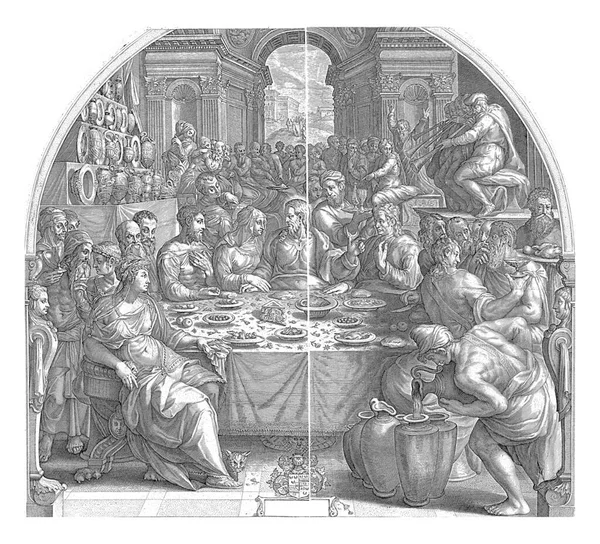 Χριστός Ένα Τραπέζι Περιτριγυρισμένος Από Πολλές Μορφές Κατά Διάρκεια Του — Φωτογραφία Αρχείου