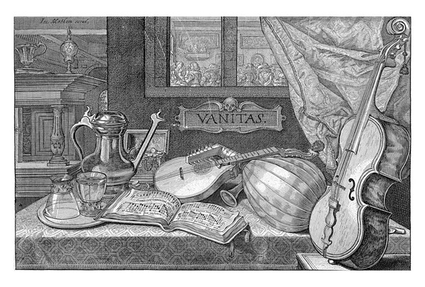 Vanitas Stilleben Med Musikkinstrumenter Theodor Matham 1622 Bord Med Musikkinstrumenter – stockfoto