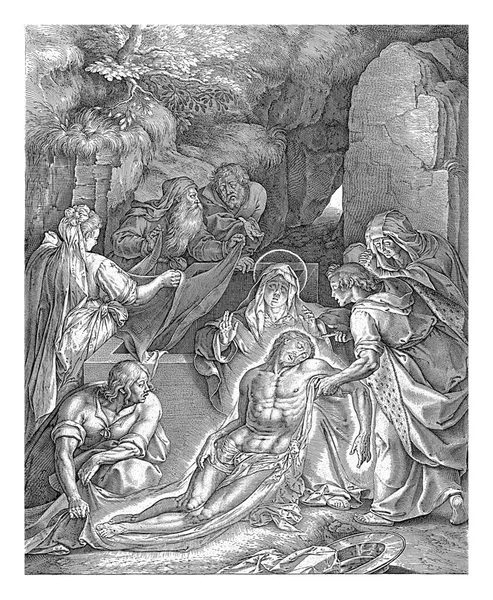 Arimathea Nicodemus Tarafından Taş Mezara Konur Onun Kefenli Bedenini Mary — Stok fotoğraf