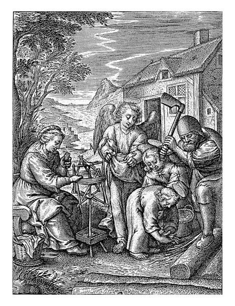 Christ Enfant Ramassant Des Copeaux Bois Hieronymus Wierix 1563 Avant — Photo