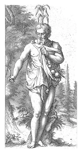 風景の中にプリアプス 肥沃な神と庭園の保護者 右手に鎌を持ち 衣のひだからは直立した性器が示唆されている — ストック写真