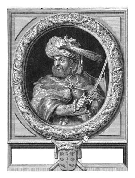 Portrait Oval Frame Kara Mustafa Pasha Grand Vizier General Ottoman — Stock Photo, Image