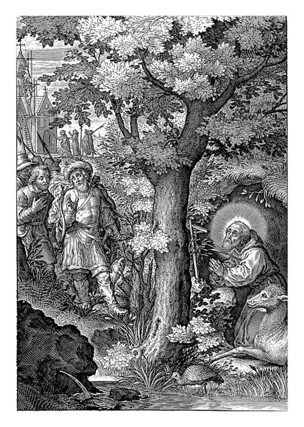Aegidius Gilles Antonie Wierix 1565 1604年以前狩猟中 ヴィジゴスの王は鹿に矢を放ったが アエギウスの遺体に当たった — ストック写真