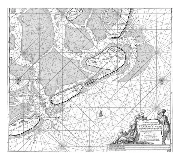 Den Helder Terschelling 의와든 지도는 나침반 장미가 있으며 북쪽은 아래에 — 스톡 사진