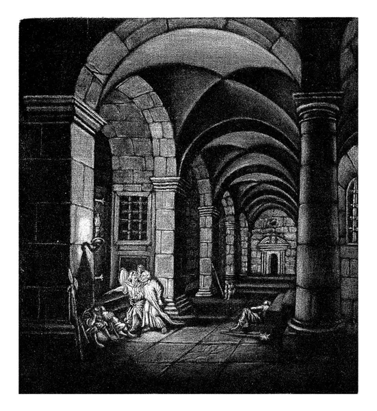 Egy Angyal Vezeti Petert Alvó Őrök Mellett Börtönből Bibliai Történetre — Stock Fotó