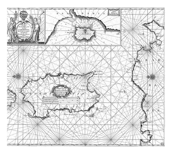 Carta Náutica Ilha Sardenha Parte Costa Norte África Com Mapa — Fotografia de Stock