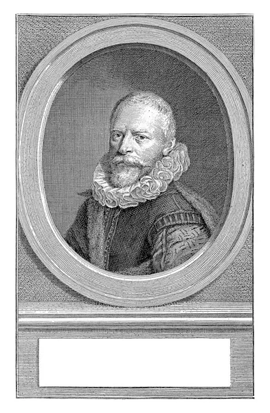 在Rombout Hogerbeets左边的一个椭圆形中爆炸 这幅肖像画的柱头上有他的名字和头衔 用荷兰语写着两行字 — 图库照片