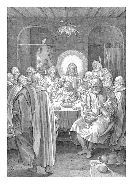 最後の晩餐 ニコラス ブライン 1618キリスト弟子たちと最後の晩餐を食べる ヴィンテージ刻ま — ストック写真