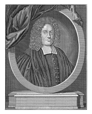 Din adamı ve ilahiyatçı Conradus Mel 'in çıplak kafayla yaptığı portre baskını. Portre Latince bir yazıyla birlikte bir kaideye dayanır..