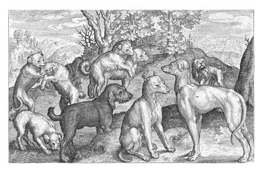 Nine Dogs, Nicolaes de Bruyn, 1594, eski oyma..