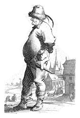 Profildeki adam, arka planda bir kilise ve galerisi olan bir bina, Salomon Savery, Pieter Jansz 'dan sonra. Quast, 1630 - 1665