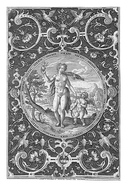 Medaillon Mit Venus Und Amor Rahmen Von Grotesken Mit Blumen — Stockfoto
