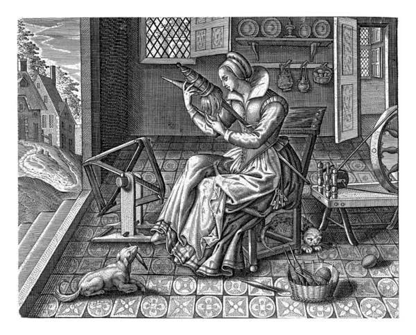 Spinster Een Interieur Jan Van Halbeeck 1600 1630 Een Vrouw — Stockfoto