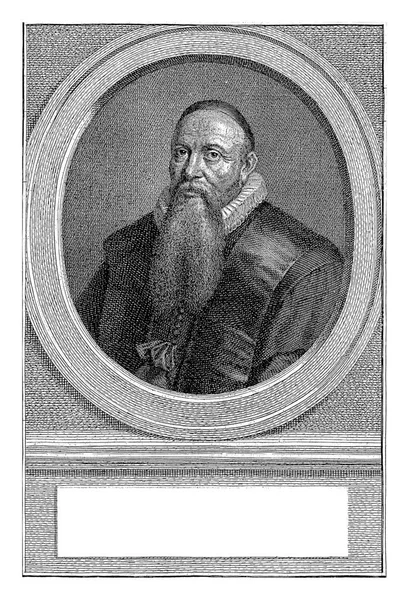 Busta Nalevo Jacobus Trigland Oválu Portrét Spočívá Římse Jeho Jménem — Stock fotografie