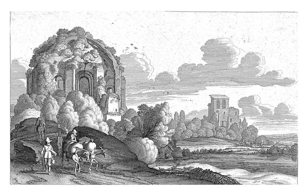 ローマ近郊のミネルヴァ メディカ寺院の旅行者 ファン ヴェルデ ピエテル モリジン Pieter Molijn 1604年 1641年ローマ近郊のミネルヴァ — ストック写真