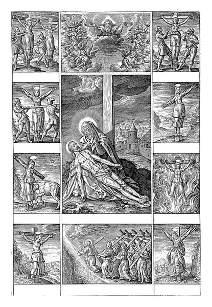 Pieta Surrounded Scenes Crucified Martyrs Hieronymus Wierix 1597 1619 Mary — Stock Photo, Image