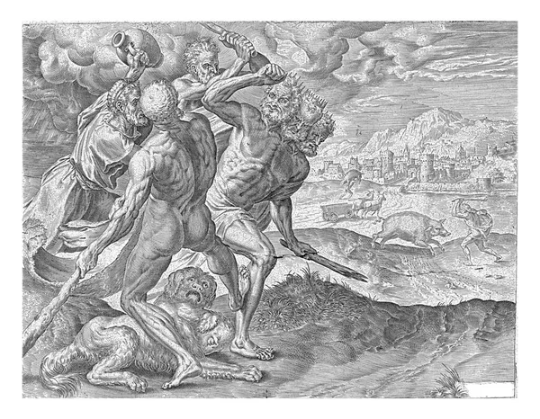 Hercules Kills Geryon His Dog Cornelis Cort Frans Floris 1563 — Stock Photo, Image