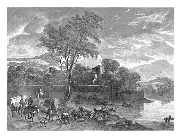 ハンターと風景 地球の要素 ピーター ノルペ ピーター シモンズの後 ポッター 1669 1699風景の中に ハンターは道路上の乗馬に乗る — ストック写真