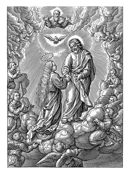 Assumption Mary Hieronymus Wierix 1563 1619 Mary Carried Heaven Crescent — Stock Photo, Image